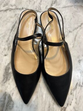Ann Taylor Black Pointed Slingback Mary Jane Flats